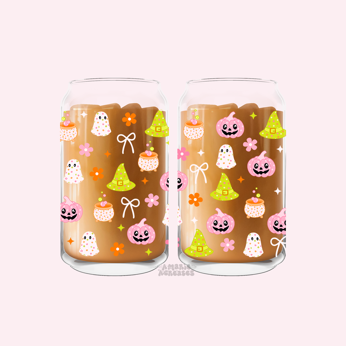 Cute Spooky Pumpkin Ghost Glass Cup