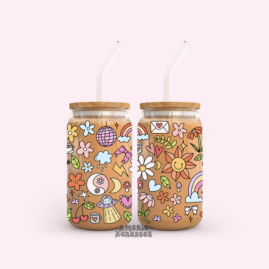 Doodle Vibes Glass Cup