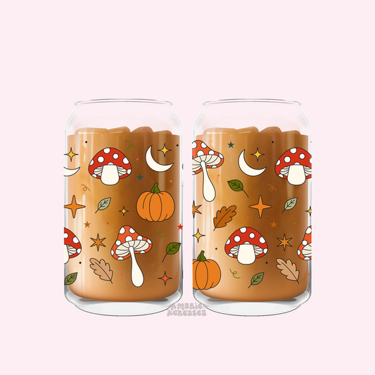 Fall Mushies Glass Cup