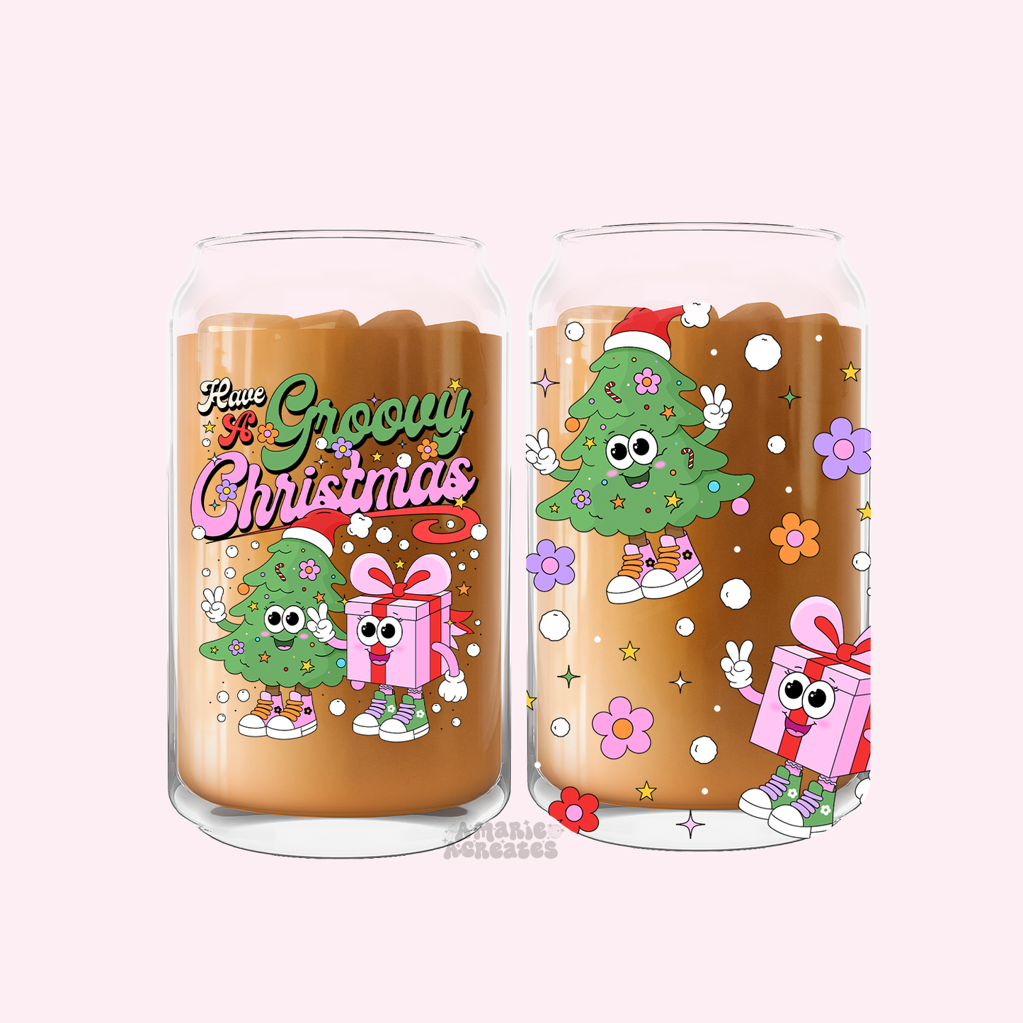 Have A Groovy Christmas Retro Character Glass Cup