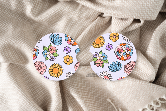 Groovy Spring Flowers Car Coasters