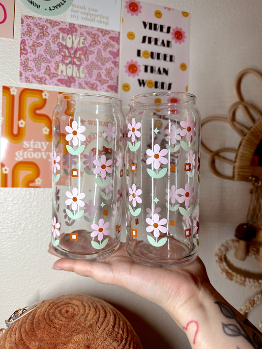 Dainty Retro Flowers Glass Cup