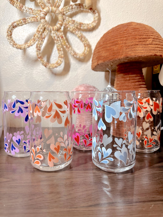 Retro Hearts Glass Cup