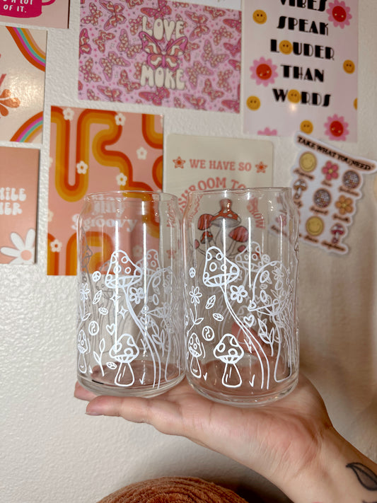 Floral Mushroom Garden Glass Cup