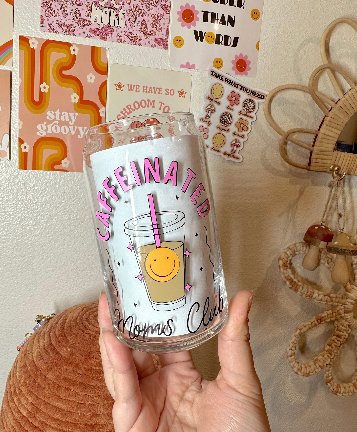 Caffeinated Moms Club Glass Cup