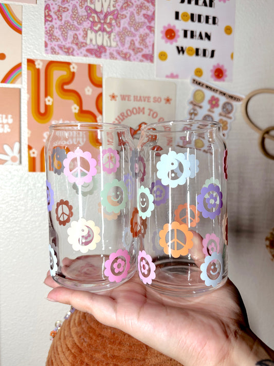 Pastel Daisies Glass Cup