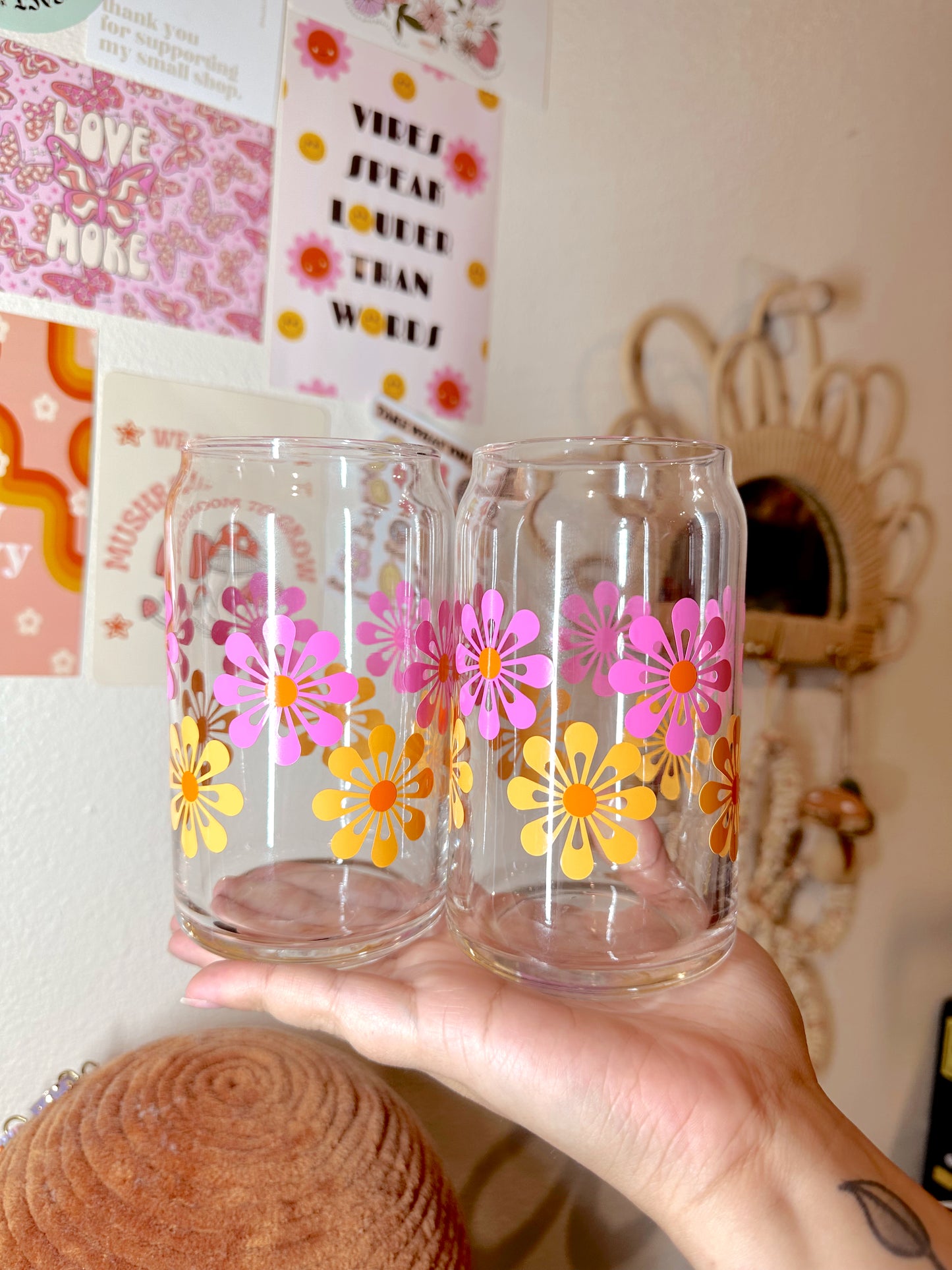 Groovy Flowers Glass Cup