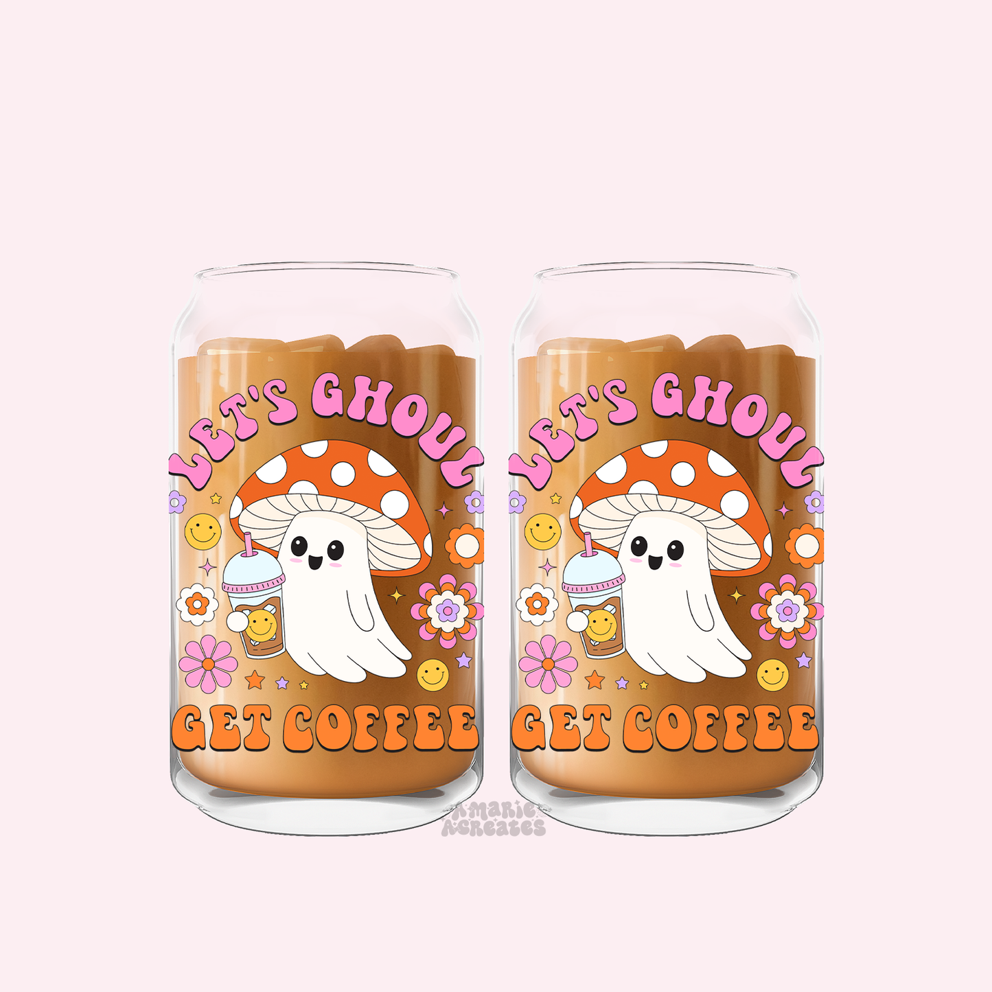 Lets Ghoul Get Coffee Decal Glass Cup