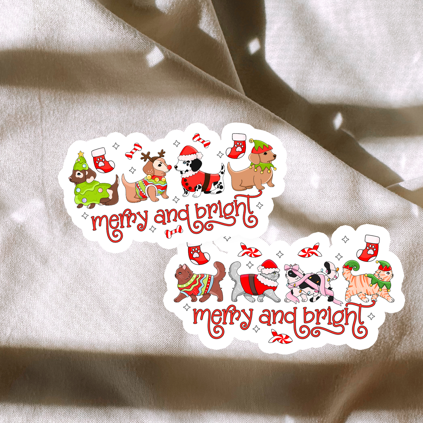 Merry & Bright Christmas Pups/Kittens Sticker