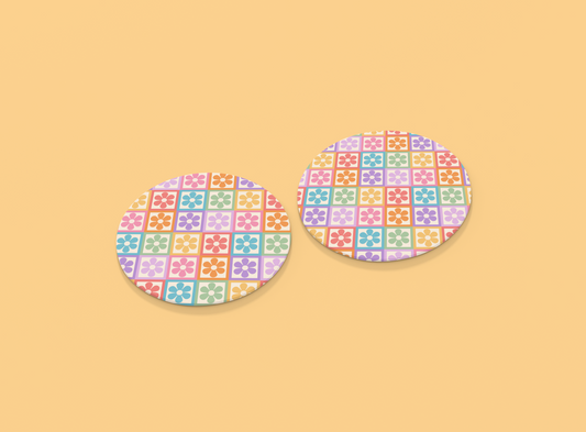 Retro Rainbow Flowers | Set of 2 | Coasters