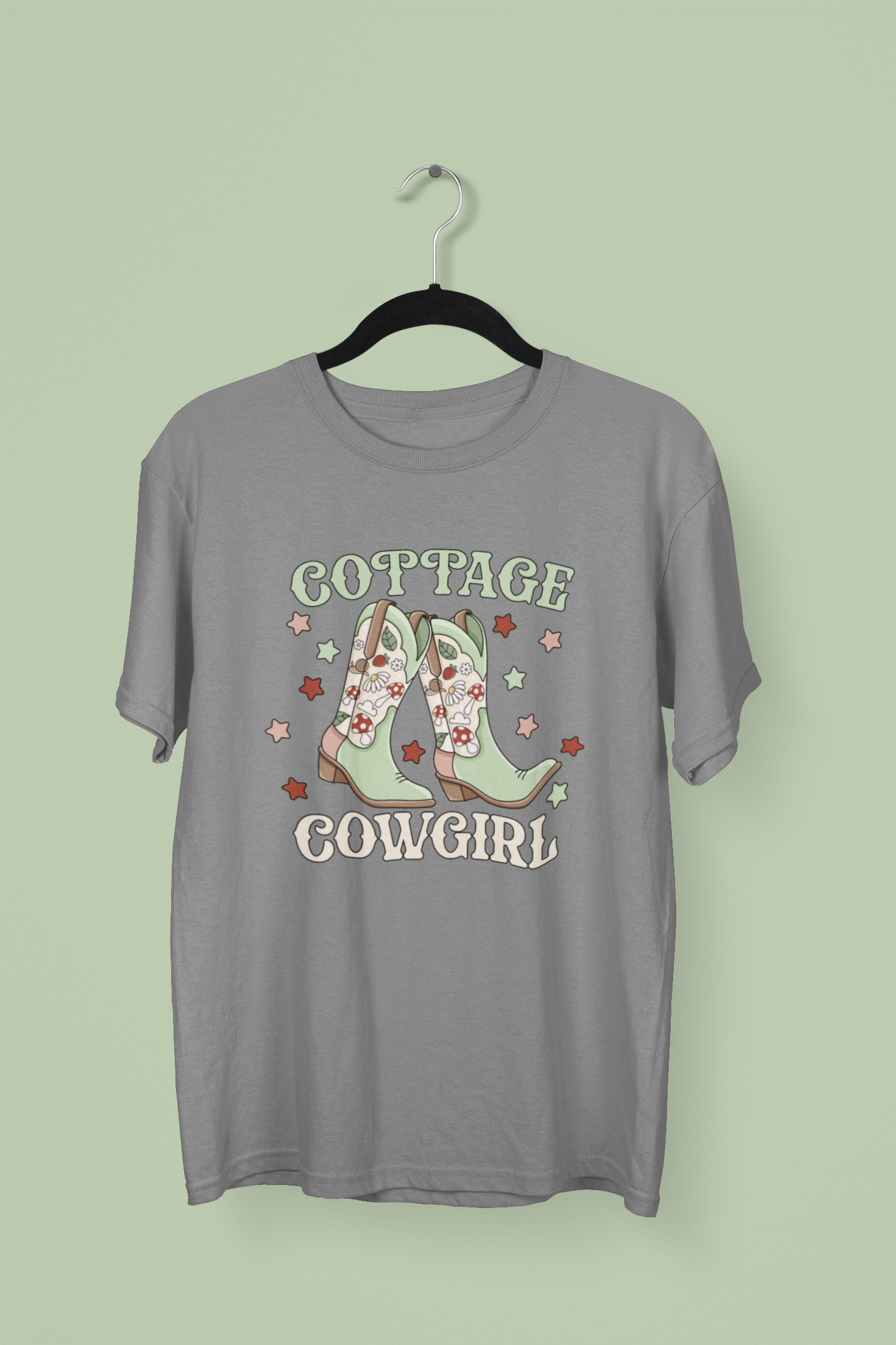 Cottage Mushroom Cowgirl Boots Graphic Top