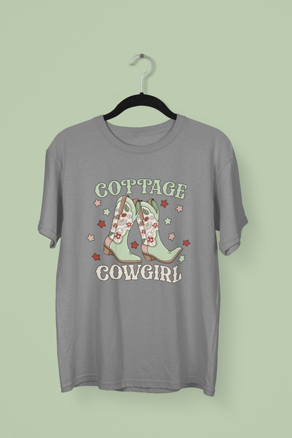 Cottage Mushroom Cowgirl Boots Graphic Top