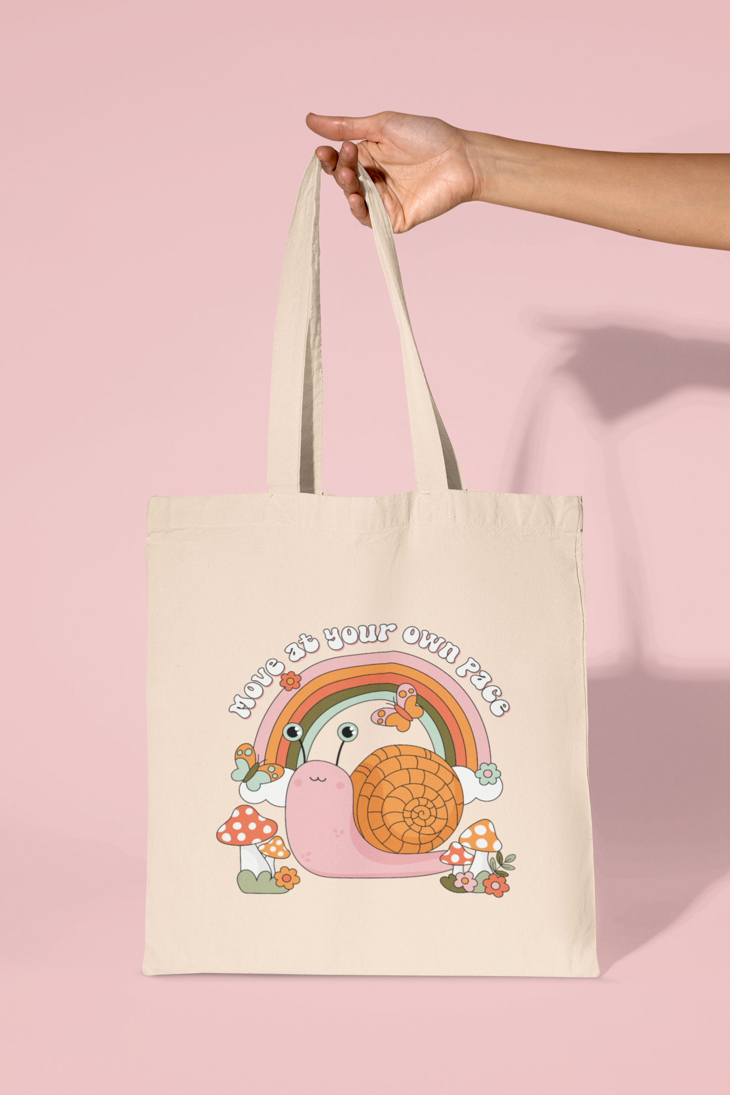 Move At Your Own Pace Mushroom Snail Tote Bag