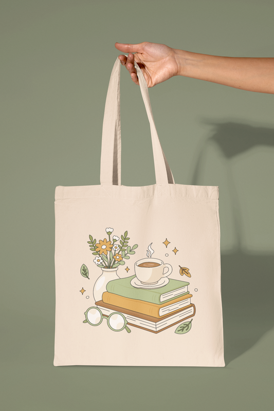 Books Coffee Flowers Tote Bag