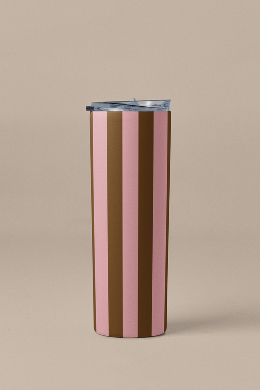Pink Brown Stripes Tumbler