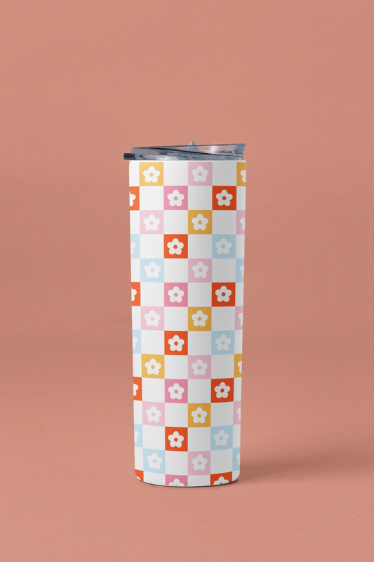 Checkered Flowers Tumbler