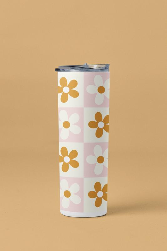 Retro Checkered Daisy Tumbler