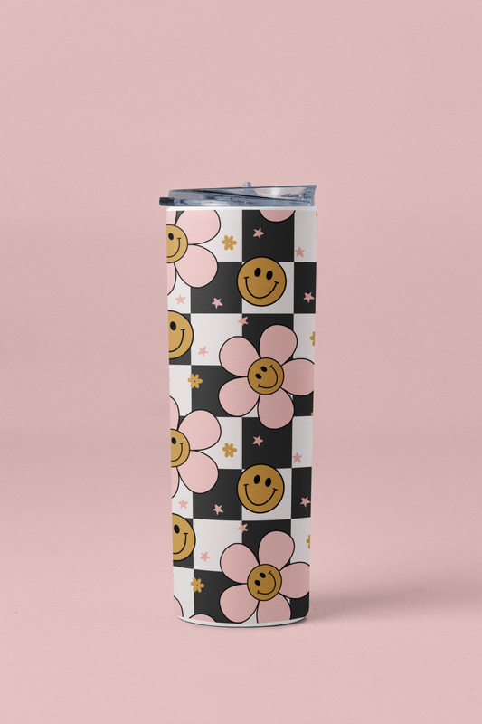 Retro Checkered Daisy Faces Tumbler