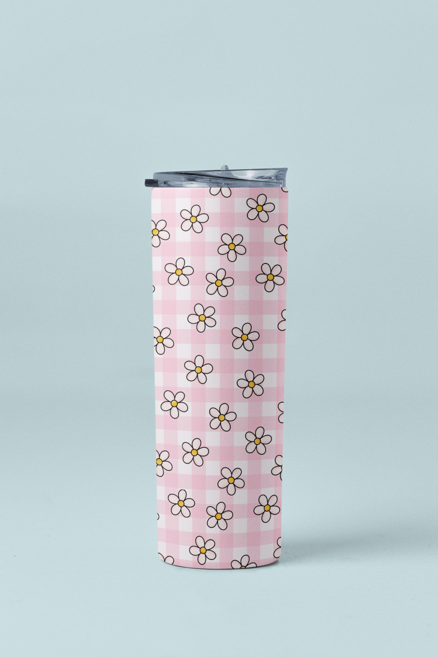 Pink Gingham Daisy Tumbler