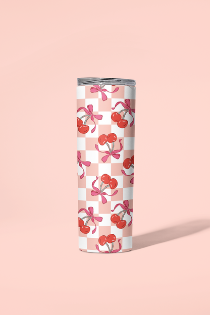 Cherry Bow Checkered Tumbler or Flask