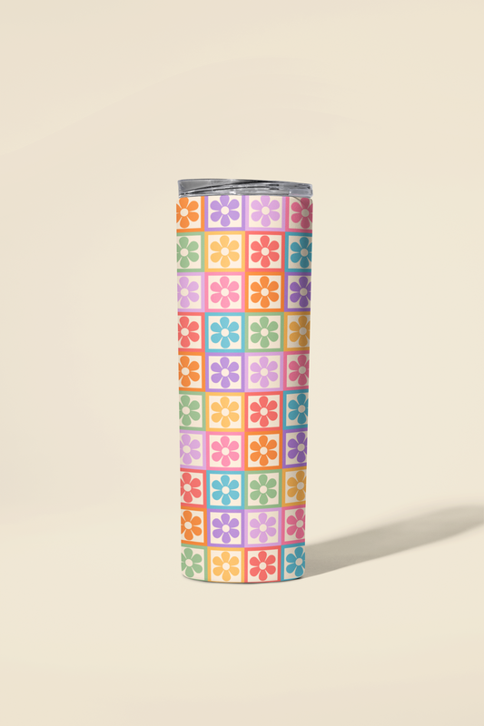 Retro Rainbow Flowers Tumbler or Flask