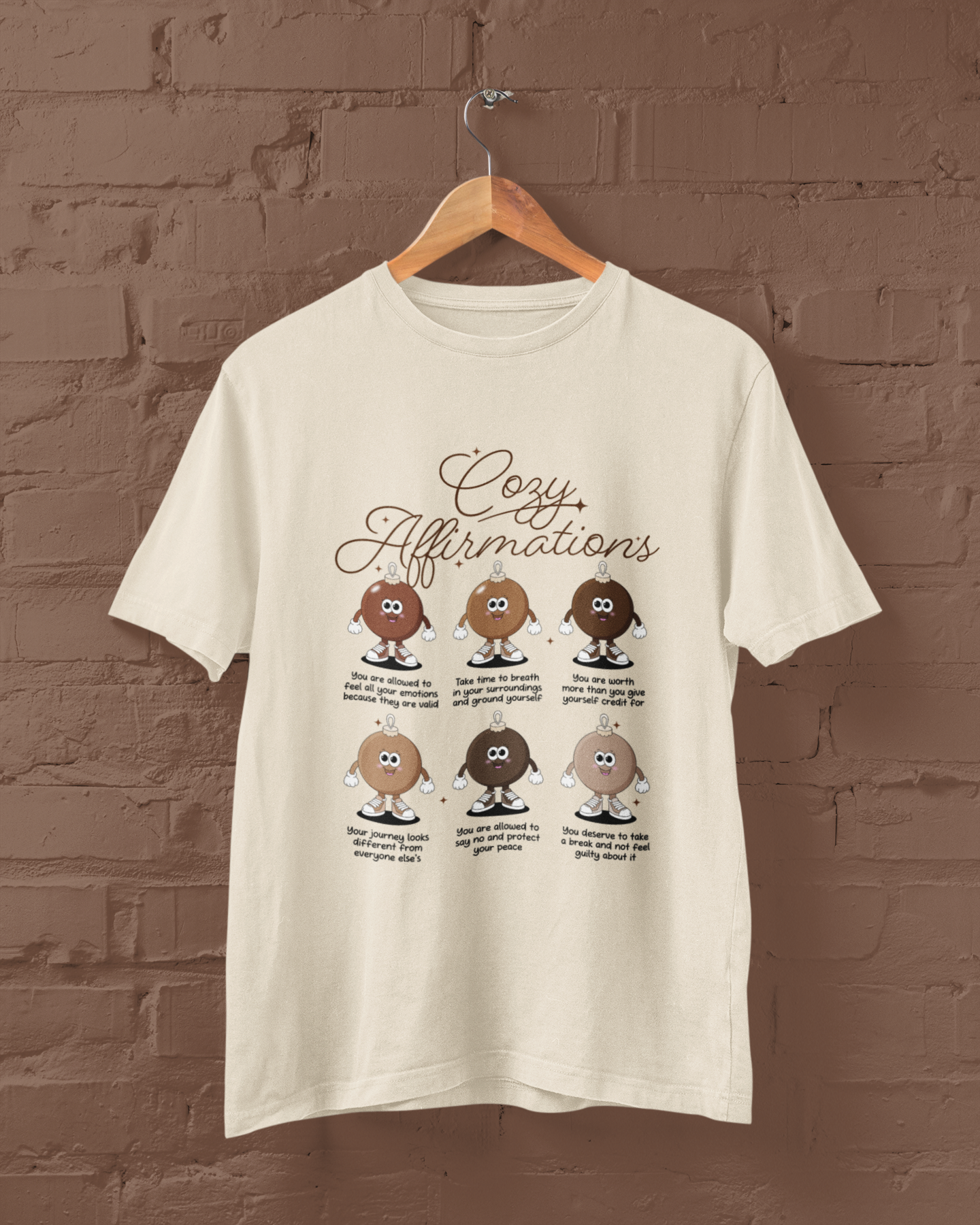 Cozy Affirmation Retro Ornaments Character Graphic Top