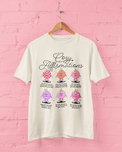 Cozy Affirmation Retro Ornaments Character Graphic Top