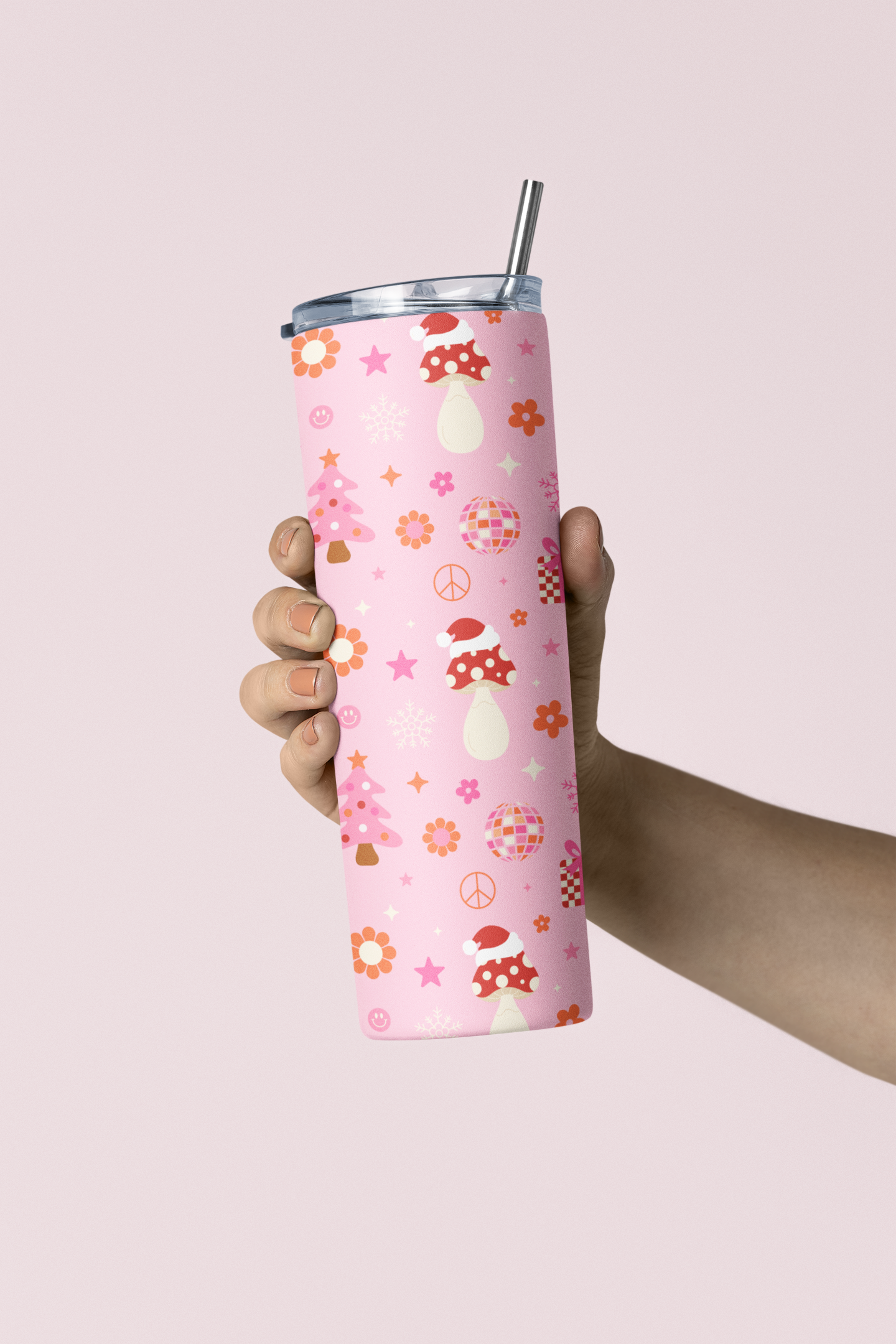 Pink Retro Christmas Tumbler or Flask