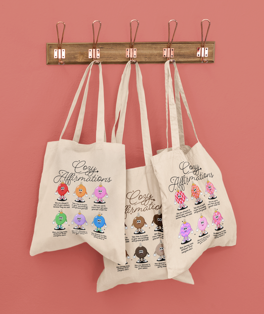 Cozy Affirmations | Retro Ornament Characters | Tote Bag