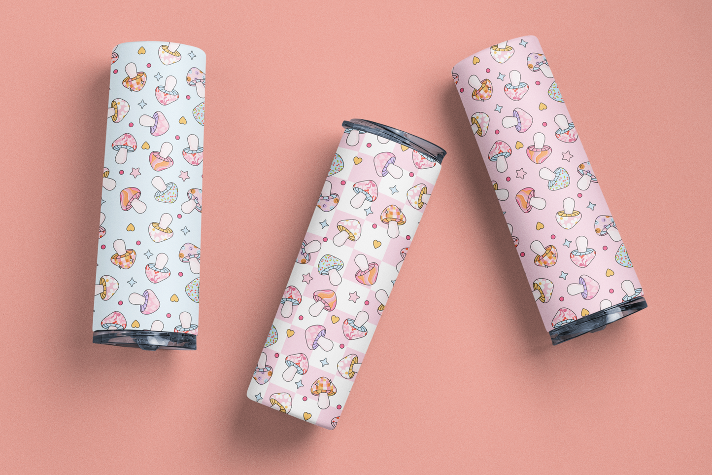 Pastel Patterned Mushroom Tumbler or Flask