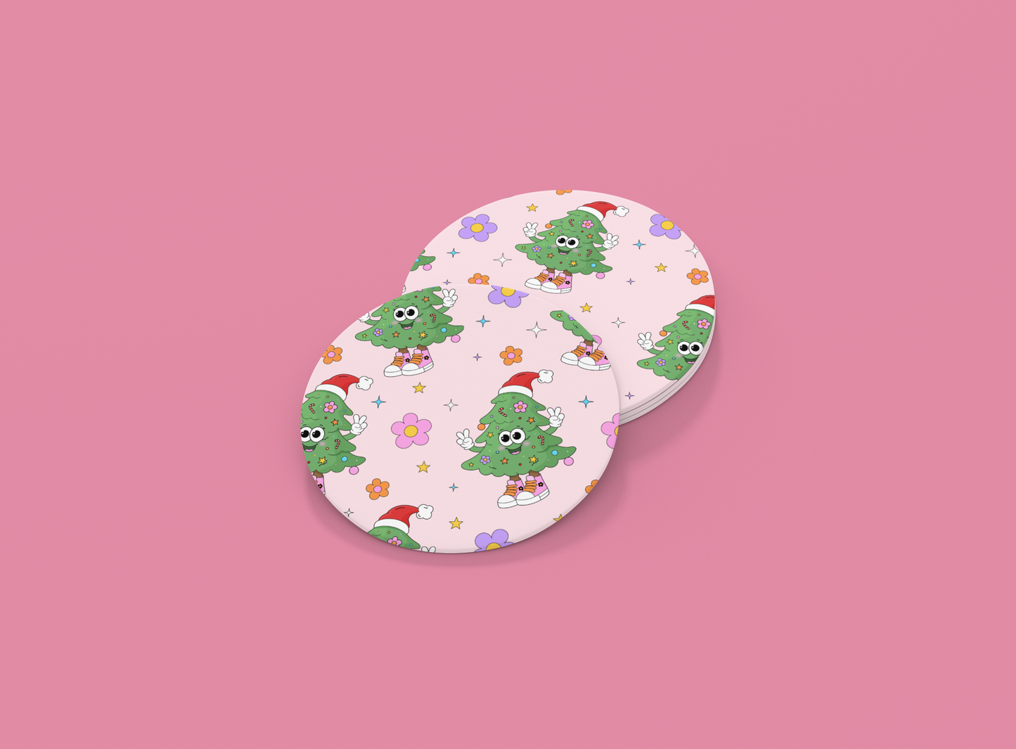 Retro Christmas Tree Character | Set of 2 | Coasters