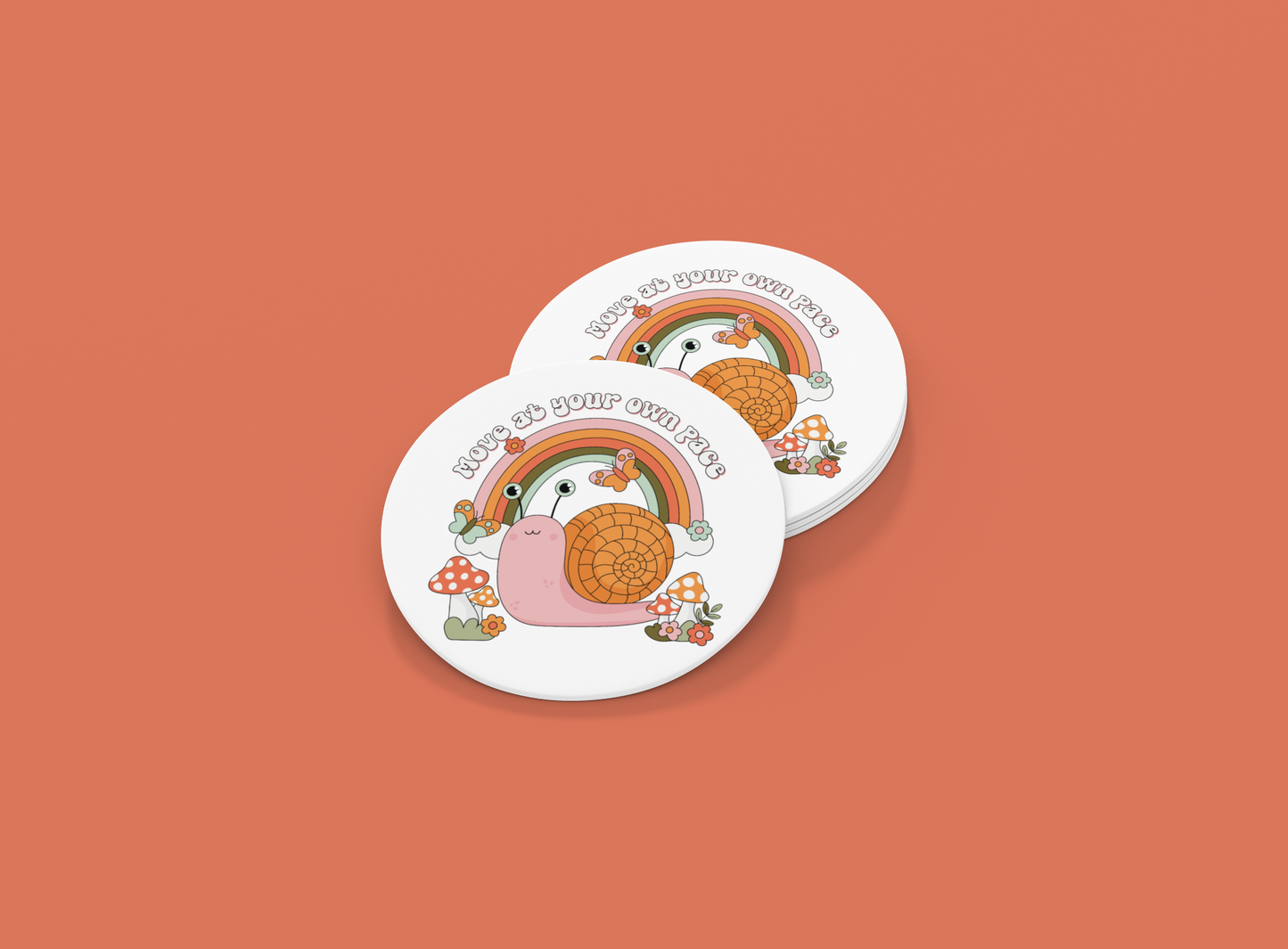 Move At Your Own Pace | Snail Mushroom | Set of 2 | Coasters