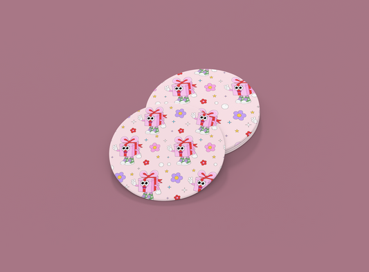 Retro Christmas Present Character | Set of 2 | Coasters