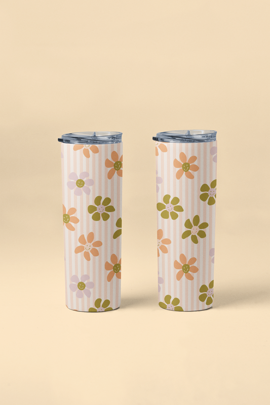 Spring Doodle Happy Face Tumbler or Flask