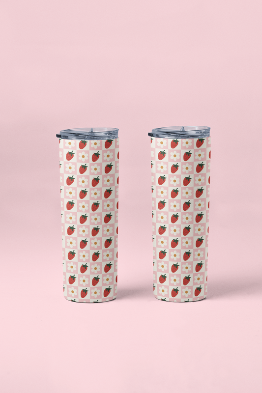 Strawberry Daisies Tumbler or Flask