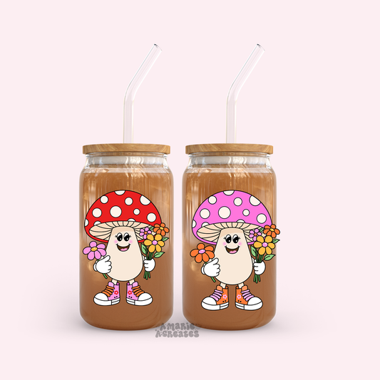 Retro Mushroom Character Glass Cup