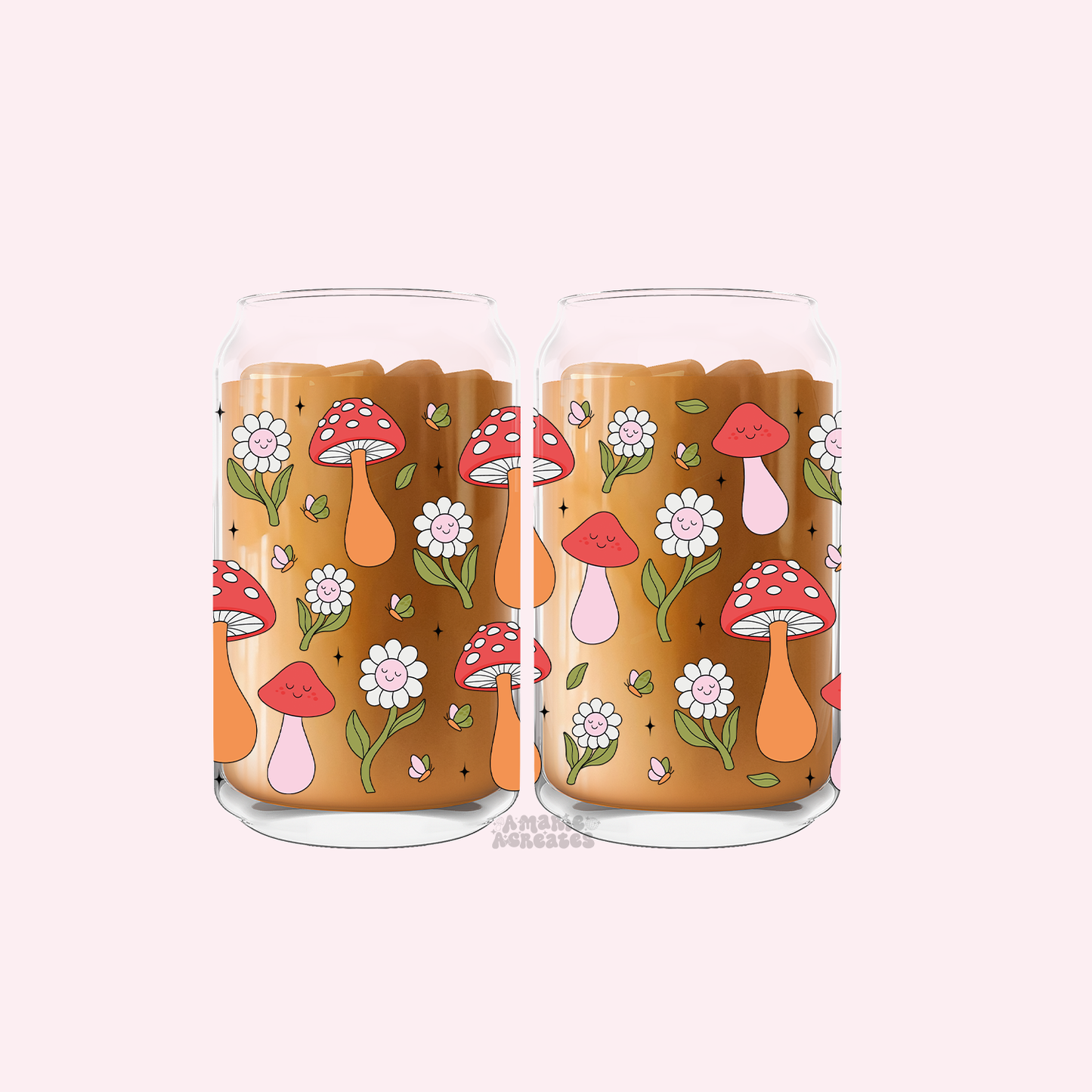 Mushrooms & Flowers Glass Cup