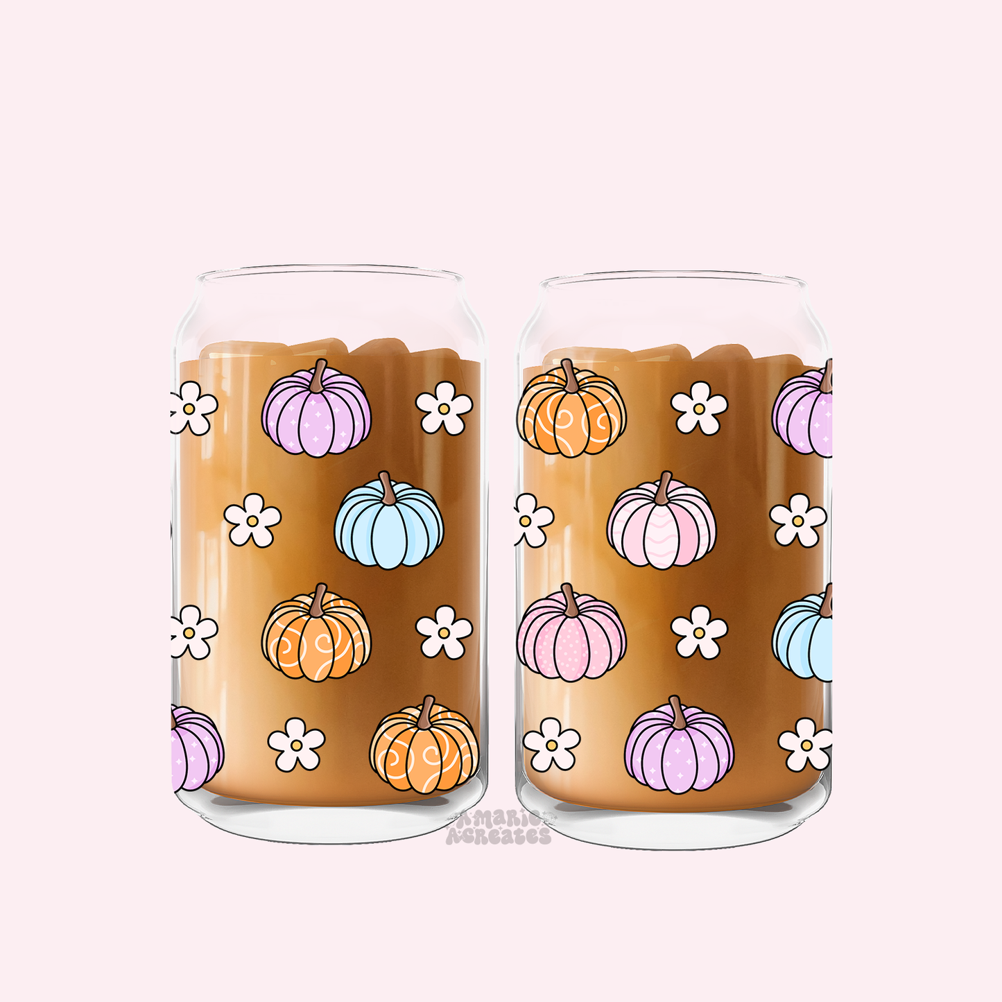 Pastel Pumpkins Glass Cup