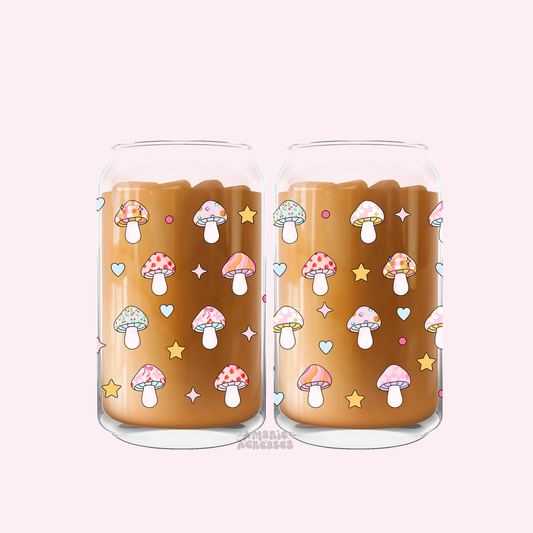 Pastel Patterned Mushroom Wrap Glass Cup