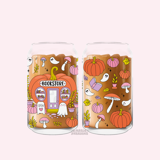 Pumpkin Bookstore Glass Cup