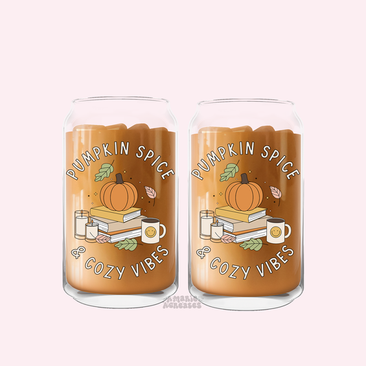 Pumpkin Spice & Cozy Vibes Glass Cup