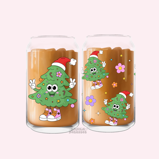 Retro Christmas Tree Character Glass Cup