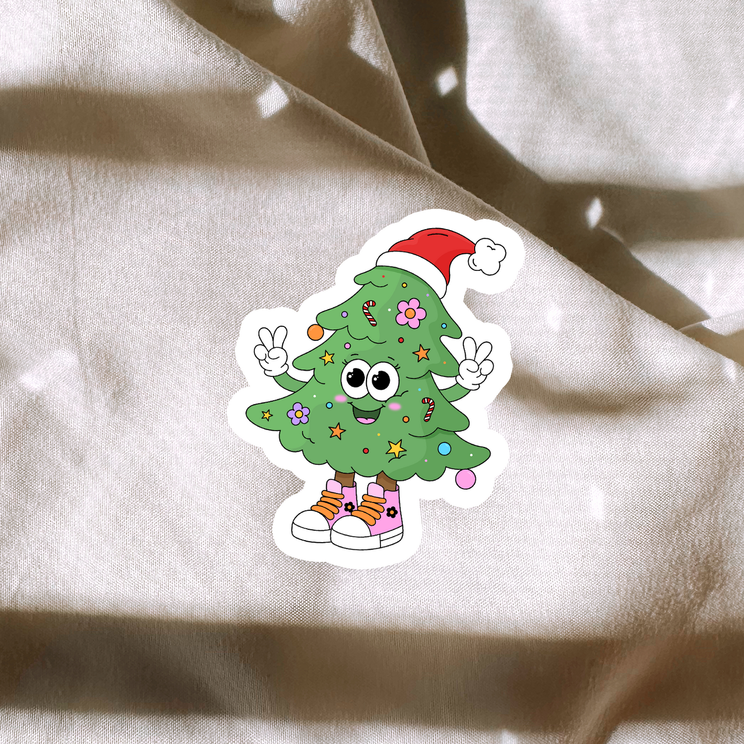 Retro Christmas Tree Character Sticker