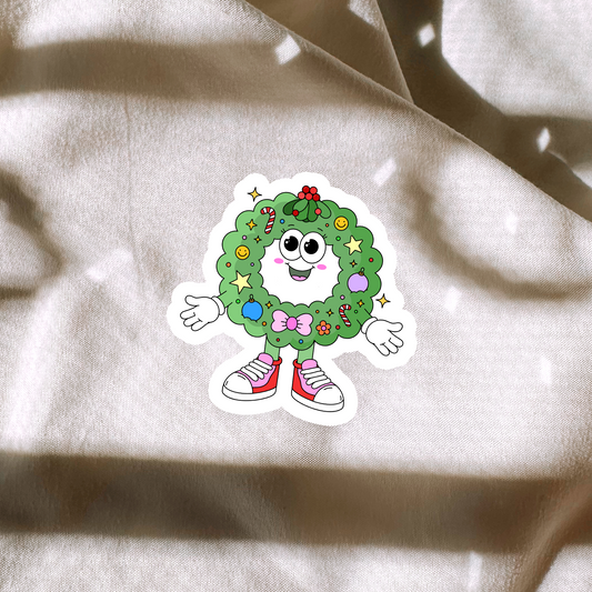 Retro Christmas Wreath Sticker