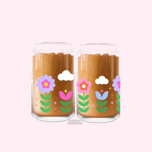 Retro Flower Cloud Glass Cup