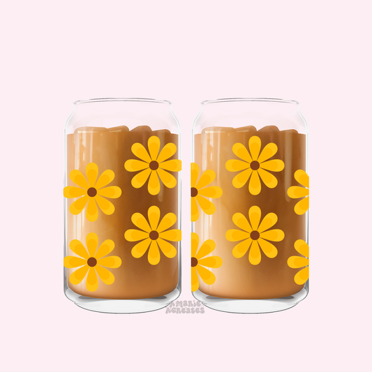 Retro Sunflowers Glass Cup