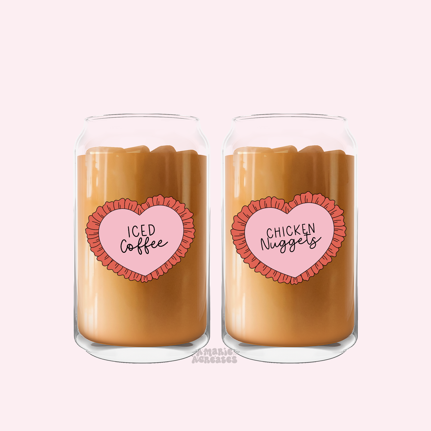 Ribbon Heart | Iced Coffee | Chicken Nuggets Glass Cup