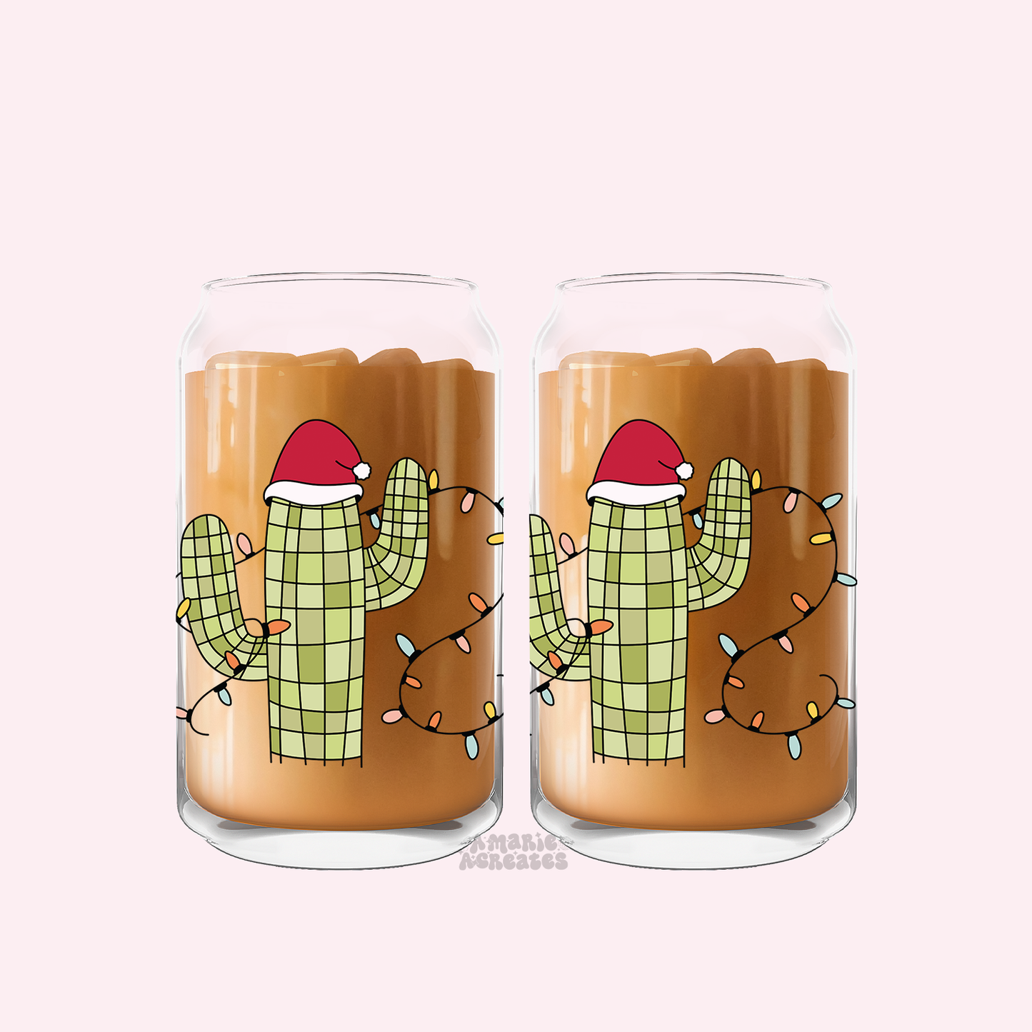 Santa Cactus Glass Cup