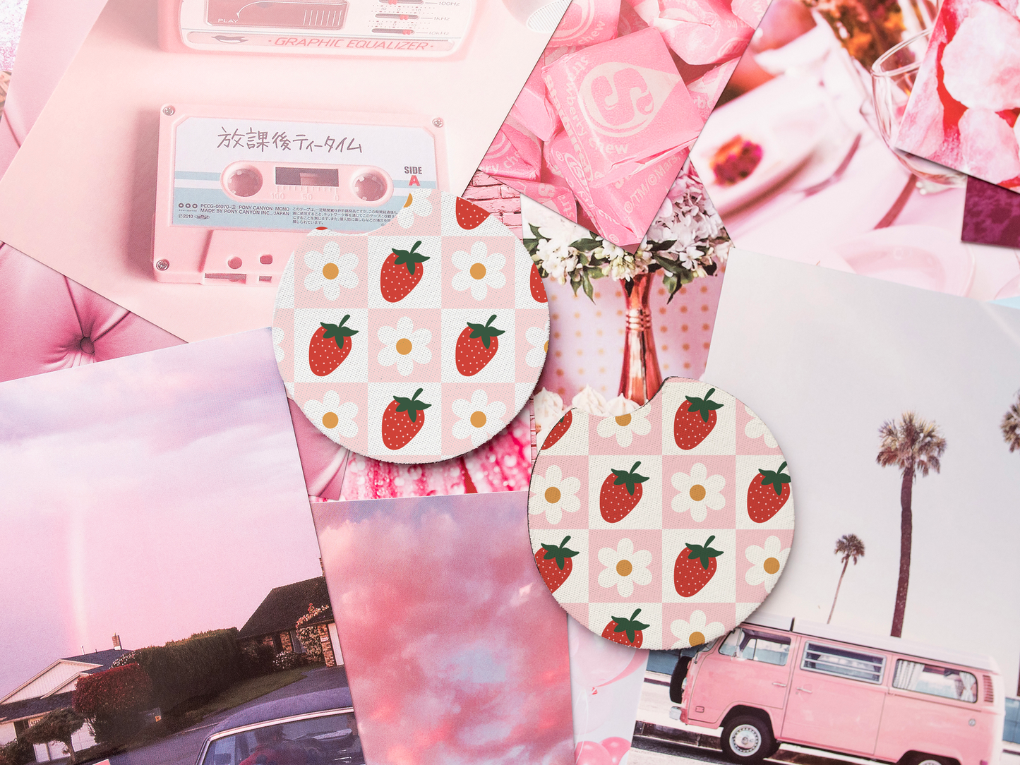 Strawberry Daisies Car Coasters