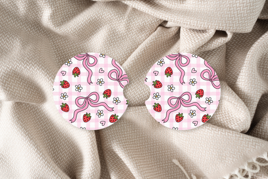 Strawberry Gingham Car Coaster